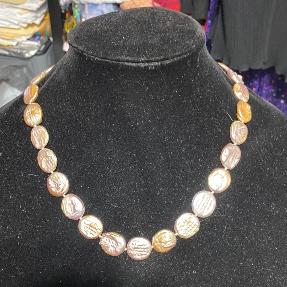 DJoy silver sterling Butterfly Clasp rose coin pearl beaded necklace jewelry 18”